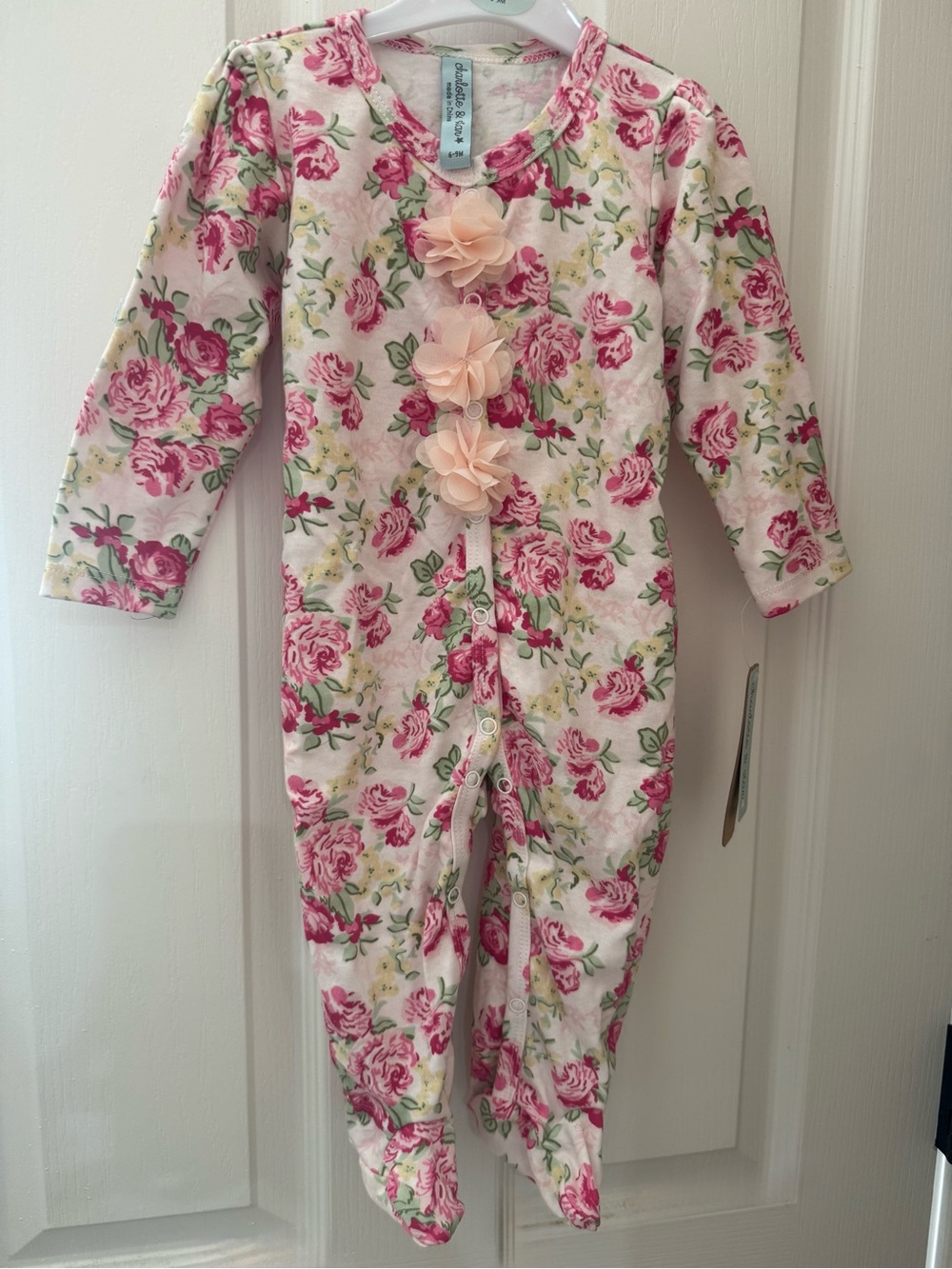 Pink Floral Cotton Baby Pajamas with Peach Flower